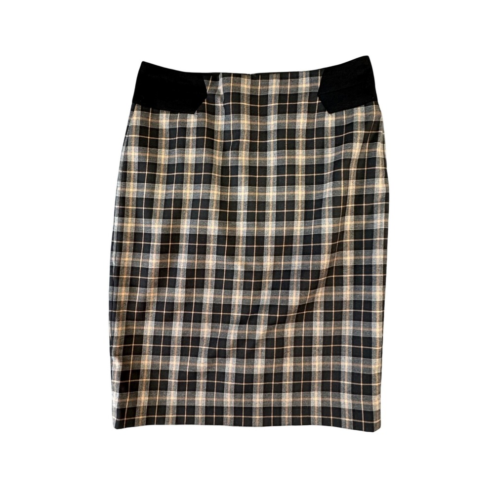The Limited Plaid Pencil Skirt Womens 2 Neutral Check Career Preppy Classic